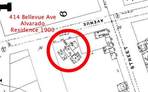 Close-up of 1900 Sanborn Map location and schematic of Alvarado residence