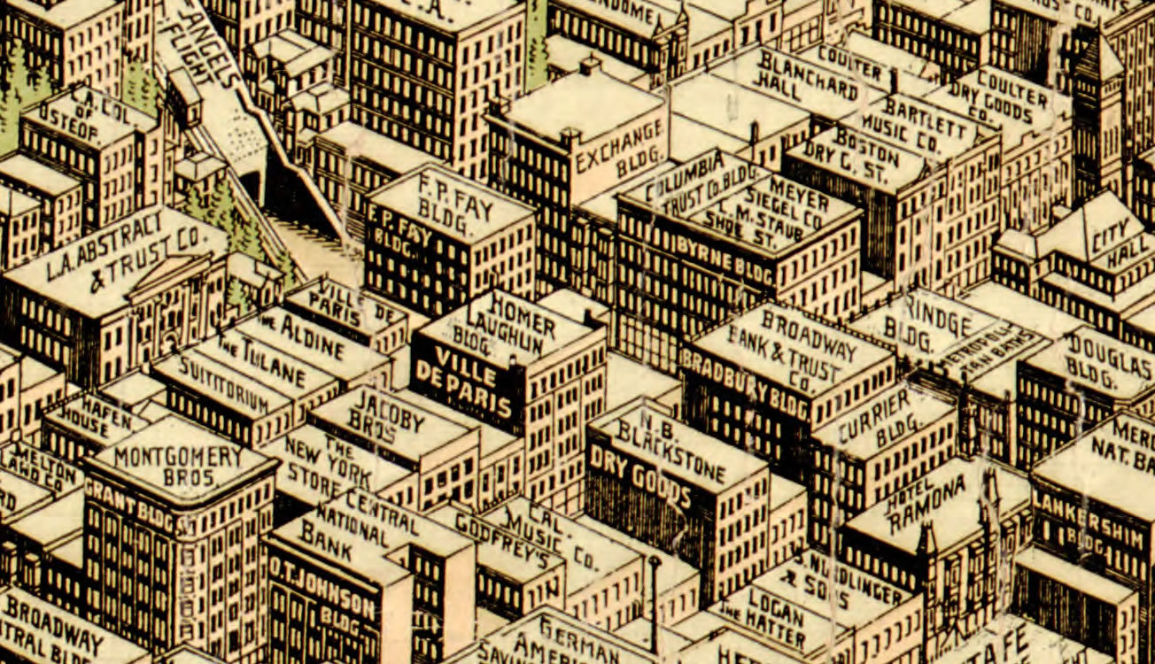 Detail of 1909 Los Angeles Map showing Broadway