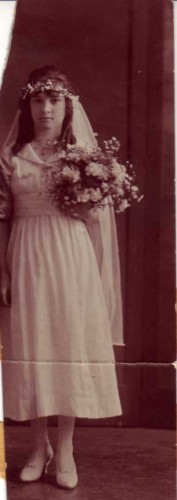María Lucia "Lucille" Alvarado (1903-2001) on the day of her marriage to Willard Vane Wood (1898-1986), 3 February 1919