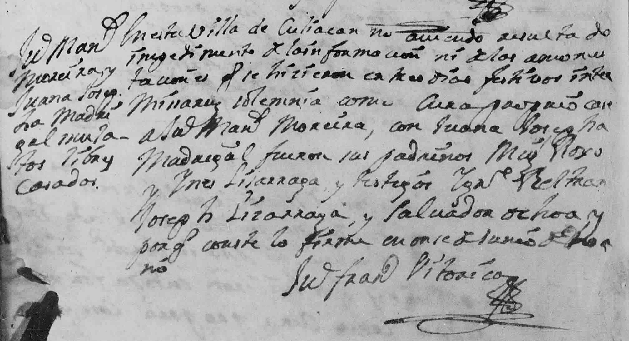 Marriage record of Manuel Moraila and María Juana Josefa Madrigal, 2 Mar 1752