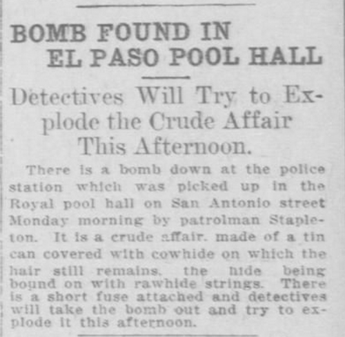 El Paso Herald, 6 May 1912; Louis Stoltz was likely working at this establishment at the time.